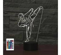 SUPERRUIDALONG 3D Karate Control Remoto 16 Color Luces de Noche Ilusión Acrílico LED Mesa Lámpara de Noche Niños Dormitorio Decoración de Escritorio Regalos de Cumpleaños Juguete para Niños