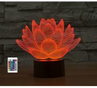 SUPERRUIDALONG 3D Lotus Flower Control Remoto 16 Color Luces de Noche Acrílico LED Mesa Lámpara Niños Dormitorio Decoración Regalos Cumpleaños Juguete