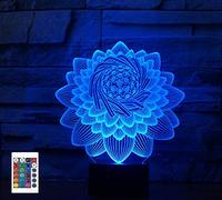 SUPERRUIDALONG 3D Lotus Flower Control Remoto 16 Color Luces de Noche Ilusión Acrílico LED Mesa Lámpara de Noche Niños Dormitorio Decoración de Escritorio Regalos de Cumpleaños Juguete para Niños