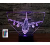 SUPERRUIDALONG Control remoto de aviones 3D, luces nocturnas de 16 colores, ilusión acrílica, lámpara LED para mesilla de noche, decoración de escritorio, regalo de cumpleaños, juguete para niños