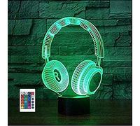 SUPERRUIDALONG Lámpara 3D inalámbrica para auriculares, luz nocturna control remoto mesa táctil, lámpara de ilusión óptica 16 luces que cambian de color, decoración del hogar