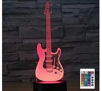 SUPERRUIDALONG Luz nocturna de guitarra eléctrica 3D control remoto mesa táctil, lámpara de ilusión óptica 16 luces que cambian de color decoración del hogar