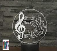 SUPERRUIDALONG Notación musical 3D, control remoto, 16 colores, luces nocturnas, ilusión, acrílico, LED, lámpara de mesita de noche, decoración de escritorio, regalo de cumpleaños, juguete para niños