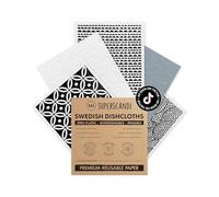 SUPERSCANDI 5 Piezas Paños de Cocina - 100% Biodegradables&Compostables | Trapos de Cocina Reutilizables, Aptos para Alimentos, Sin Plástico|Bayetas para Todas Las Superficies, Scandi Artdeco Blanco