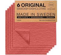 SUPERSCANDI 6 Piezas Paños de Cocina - 100% Biodegradables y Compostables | Trapos de Cocina Reutilizables, Aptos para Alimentos y Sin Plástico | Bayetas para Todas Las Superficies, Rojo