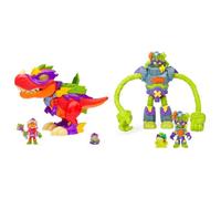 SUPERTHINGS RIVALS OF KABOOM Superdino V-Rex, Dinosaurio articulado Villano con Efectos de luz & SUPERTHINGS Superbot Trasher - Robot articulado Villano con Brazos moldeables y Accesorio de Combate
