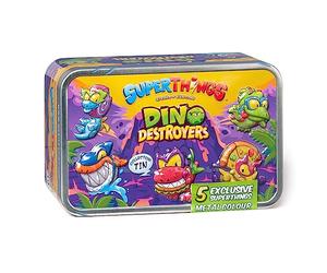 SUPERTHINGS Tin Dino Destroyers - Lata con 5 SuperThings Dinosaurios exclusivos con Efecto Metalizado