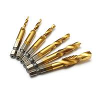SUPERTOOL 6PCS Drill Bit Set Hand Tap Drill Hex Shank HSS Screw Spiral Point Thread Metric Plug Hole Drill Bits M3 M4 M5 M6 M8 M10 Hand Tool Set for drilling steel wood SILVER