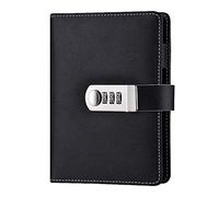 Supertool - Cuaderno de notas A6 recargable de piel sintética con cierre de código, soporte para bolígrafo y ranuras para tarjetas, color negro