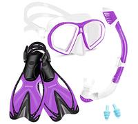Supertrip Juego de esnórquel infantil de 3 piezas, set de esnórquel con aletas, gafas de buceo con cristal templado, aletas ajustables, tubo de secado premium para niños junior
