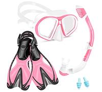 Supertrip Juego de esnórquel infantil de 3 piezas, set de esnórquel con aletas, gafas de buceo con cristal templado, aletas ajustables, tubo de secado premium para niños junior