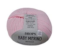 Superwash - Hilo de lana merino Drops Baby Merino, peso deportivo, 5 capas, 1.8 onzas, 191 yardas, la cantidad es por 1 artículo (05 rosa claro)