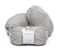 Superwash - Juego de 3 madejas de hilo de lana 100% pura (150 gramos), color gris paloma