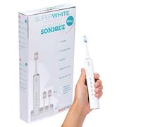 SUPERWHITE - Cepillo de Dientes Eléctrico Sónico - Recargable - 5 Modos de Cepillado - 3 Meses de Autonomía - Temporizador de 2 Minutos - Contiene 1 Mango y 3 Cabezales - Color Blanco