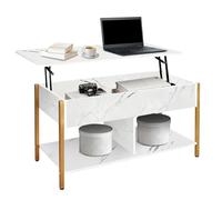 Supfine - Mesa de centro con bandeja elevable, con almacenamiento abierto y compartimento oculto, para salón y oficina y salas de recepción (mármol, oro)