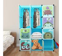 Supfine - Mueble de almacenamiento infantil con 12 cubos, armario modular con puertas, estante de plástico, ABS, armario de almacenamiento para juguetes, ropa (azul, 111 x 37 x 147 cm)