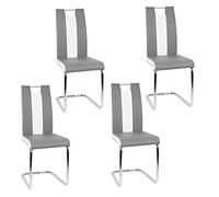 Supfine - Silla de comedor (4 unidades, de piel sintética, diseño moderno, acero cromado, respaldo alto, cómodo, asiento ergonómico, revestimiento (gris claro + blanco, 4 piezas)