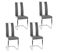 Supfine - Silla de comedor (4 unidades, de piel sintética, diseño moderno, acero cromado, respaldo alto, cómodo, asiento ergonómico, revestimiento (gris oscuro + blanco, 4 piezas)