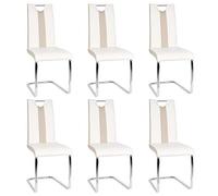 Supfine - Silla de comedor (6 unidades, de piel sintética, diseño moderno, acero cromado, respaldo alto, cómodo, asiento ergonómico, revestimiento (beige + blanco, 6 unidades)