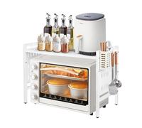 Supfine - Soporte de horno de microondas extensible (2 capas, acero al carbono, cocina, con panel perforado y 4 ganchos, 38-60x33x45 cm, rectangular, color blanco