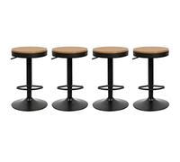 Supfine Taburete Bar - Juego de 4 sillas de bar de madera, taburete alto, marco de metal, regulable en altura giratoria a 360 grados, con reposapiés vintage industrial (negro - 4 piezas)