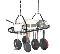 Supfirm Estante de techo para ollas y sartenes, organizador de ollas de cocina, organizador multiusos para el hogar, restaurante y utensilios de cocina con 20 ganchos extraíbles (negro)