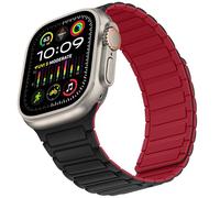 Suphart Correas Compatible con Correa Apple Watch 49mm 46mm 45mm 44mm 42mm, Correa Magnética de Silicona Suave para iWatch Ultra 2 Ultra SE Serie 10 9 8 7 6 5 4 3 2 1, Negro Rojo
