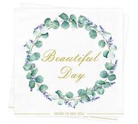 SUPJADE Servilletas de cumpleaños, bodas, bautizos, 80 unidades, 3 capas, color verde eucalipto, bonito Dass Du Da Bist Servilletas de cumpleaños, bautizo, decoración de mesa, boda, servilletas de