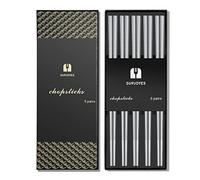 SUPJOYES 5 pares de palillos de acero inoxidable, palillos de metal reutilizables, aptos para lavavajillas, palillos de acero inoxidable 18/8, patrón de ondas