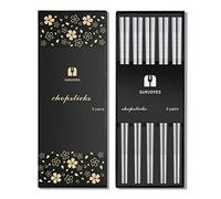 SUPJOYES 5 pares de palillos de acero inoxidable, palillos reutilizables de metal coreano, aptos para lavavajillas, acero inoxidable 18/8, diseño antideslizante