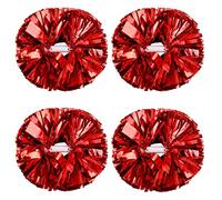 Supkiir 4 pompones de animadora con asa para animadoras niños y niñas, 2 pares de pompones de animación para mujeres, deportes, fiestas, bailes, juegos de animación, color rojo