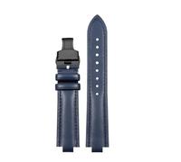 SUPKOUMKBG 19 * 10mm 21 * 12mm boca reloj Starp reloj pulsera de cuero genuino(B-Blue-Black Fold,19x10mm)