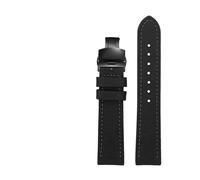 SUPKOUMKBG Nylon Leather Watch Strap Black Shield Watchband 20 22mm 24mm Bracelet(Black-black Folding,22mm)