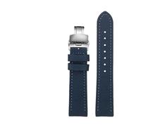 SUPKOUMKBG Nylon Leather Watch Strap Black Shield Watchband 20 22mm 24mm Bracelet(Blue-steel Folding,20mm)