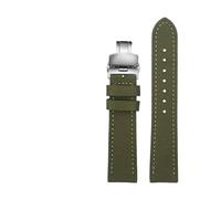 SUPKOUMKBG Nylon Leather Watch Strap Black Shield Watchband 20 22mm 24mm Bracelet(Green steel Folding,22mm)