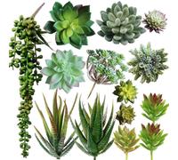 Supla - 14 suculentas artificiales sin maceta, a granel, surtidas en diferentes tonos de verde, con forma de collar de perlas, cactus y aloe, ide