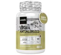 Suplemento Natural Alergias para Aliviar Picor en Perros - 120 Comprimidos Sabor a Pollo - Complemento Hipoalergénico de Psyllium, Semillas de Lino y Cúrcuma - Antiácaros Perros