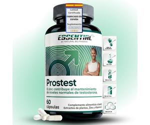 Suplementos Próstata Potenciador Sexual Masculino. Maca, Saw Palmetto, Pygeum, Vitamina E. Aumenta Testosterona, Salud Urinaria y Vitalidad Masculina PROSTEST 60 caps.