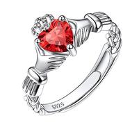Suplight Anillo Claddagh Corazón Plata de Ley 925 Joyería Irlandesa de Mujeres con Piedras Natales Rubí Rojo de Julio Regalo para Cumpleaños
