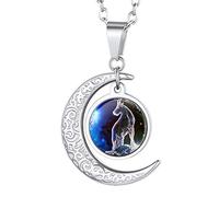 Suplight Capricornio Luna Sol Collar Plateado de Horóscopo Acero Inoxidable 316L Medalla Circular con Cadena Delgada Joyerías Deliciosas de Mujeres