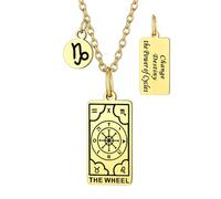 Suplight Colgante Hombre Chapa Militar Collar de Tarot La Rueda de la Fortuna Collar Acero Inoxidable Dorado Cadena 45cm+5cm