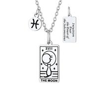 Suplight Colgante Militar Hombre Colgante Tarot Plata La Luna Collares Acero Inoxidable Mujer Dorado Cadena 45cm+5cm