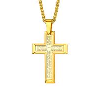 Suplight Collar Dorado Cruces Sensillas con Rezo de Biblia Cadenas Acero Inoxidable 316L Chapado en Oro 18k Joyería Católica de Protección de Hombres Mujeres