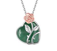 Suplight Collar Mujer Colgante Corazon Plata con Flor Rosa Collar Plata de Ley 925 Mujer Collar Amor Eterno Collar Corazon Piedra Aventurina Natural Agosto