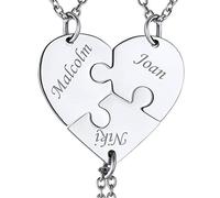 Suplight Corazón Personalizado de Mujer Collar Puzzle Rompecabezas con 3 Nombre Grabado Cadenas Plateadas de Acero Inoxidable 316L Colgante Pequeño de Amor Amistad