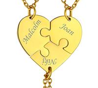 Suplight Joyería Personalizada para Mujeres Collar Corazón Puzzle 3 Piezas con Nombres Regalo Memorial Precioso para Novias Parejas Mejores Amigas Cadenas Doradas Acero Inoxidable 316L