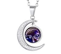 Suplight Medalla Horóscopo de Mujer Muchacha Luna Sol Collar Signo Zodiáco Géminis Cadena Plateada Acero Inoxidable 316L Joyería de Cumpleaños