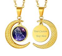 Suplight Medalla Sol Luna Horóscopo de Mujer Collar Signo Zodiáco Leo Cadena Dorada Personalizada Acero Inoxidable 316L Joyería de Cumpleaños