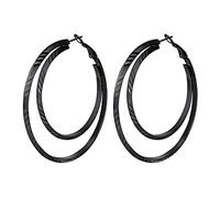 Suplight Pendientes Mujeres de Aros Doble Acero Inoxidable 316L Chapado en Negro Pendientes Aro Negro Grandes 60mm Joyerías de Moda Regalo para Mujer