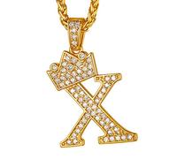 Suplight Regalo Cumpleaños X Letra Primera de Nombre Collar Dorado de Mujer Hip Hop Corona Reina Cadenas Antialérgicas Latón Chapado en Oro 18k Joyerías Preciosas para Parejas